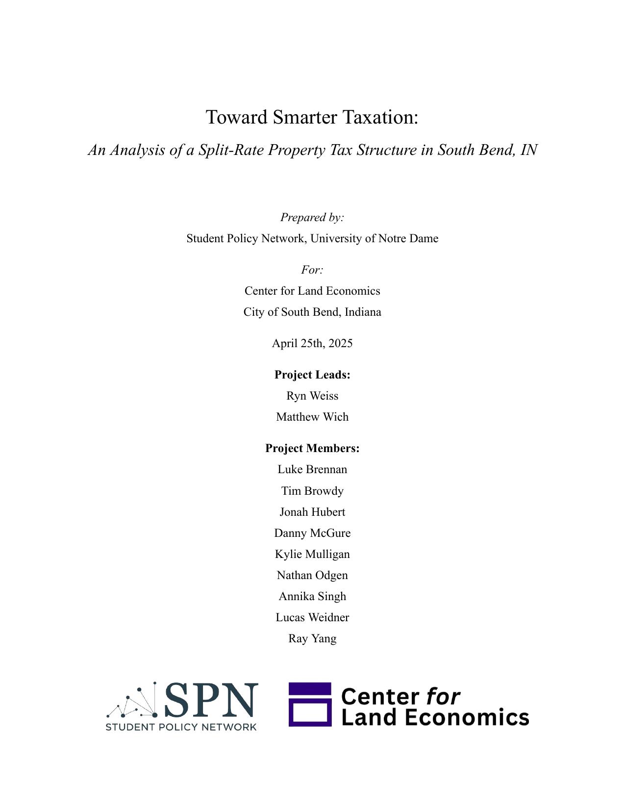 Toward Smarter Taxation: An Analysis of Split-Rate Property Taxes in South Bend